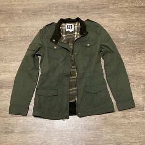 Kut from the Kloth Olive and Plaid Jacket with Corduroy Collar